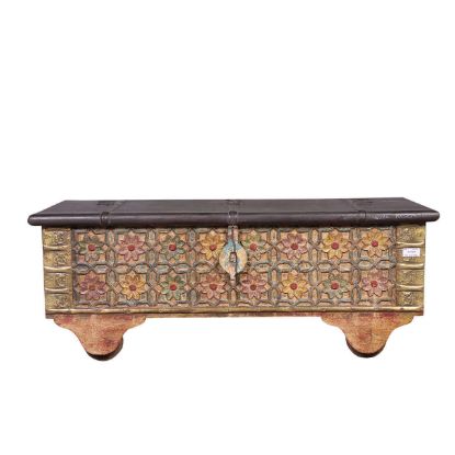 Picture of Tetonia Reclaimed Wood Hand Carved Flower Traditional Storage Trunk