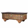 Picture of Tetonia Reclaimed Wood Hand Carved Flower Traditional Storage Trunk