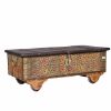 Picture of Tetonia Reclaimed Wood Hand Carved Flower Traditional Storage Trunk