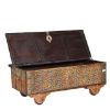 Picture of Tetonia Reclaimed Wood Hand Carved Flower Traditional Storage Trunk