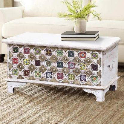 Picture of Sinclair White Distressed Reclaimed Wood Brass Accent Storage Trunk
