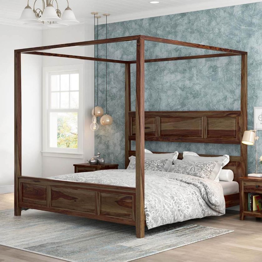 Picture of Irwin Contemporary Rustic Solid Wood Platform Canopy Bed