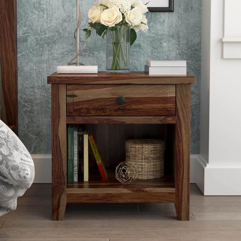 Picture of Irvin Contemporary Rustic Solid Wood 1 Drawer Nightstand