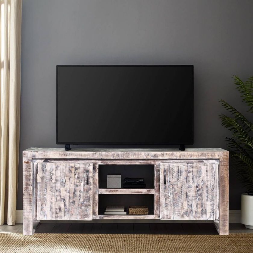 Picture of Wheaton White Wash Reclaimed Wood Media Console Cabinet