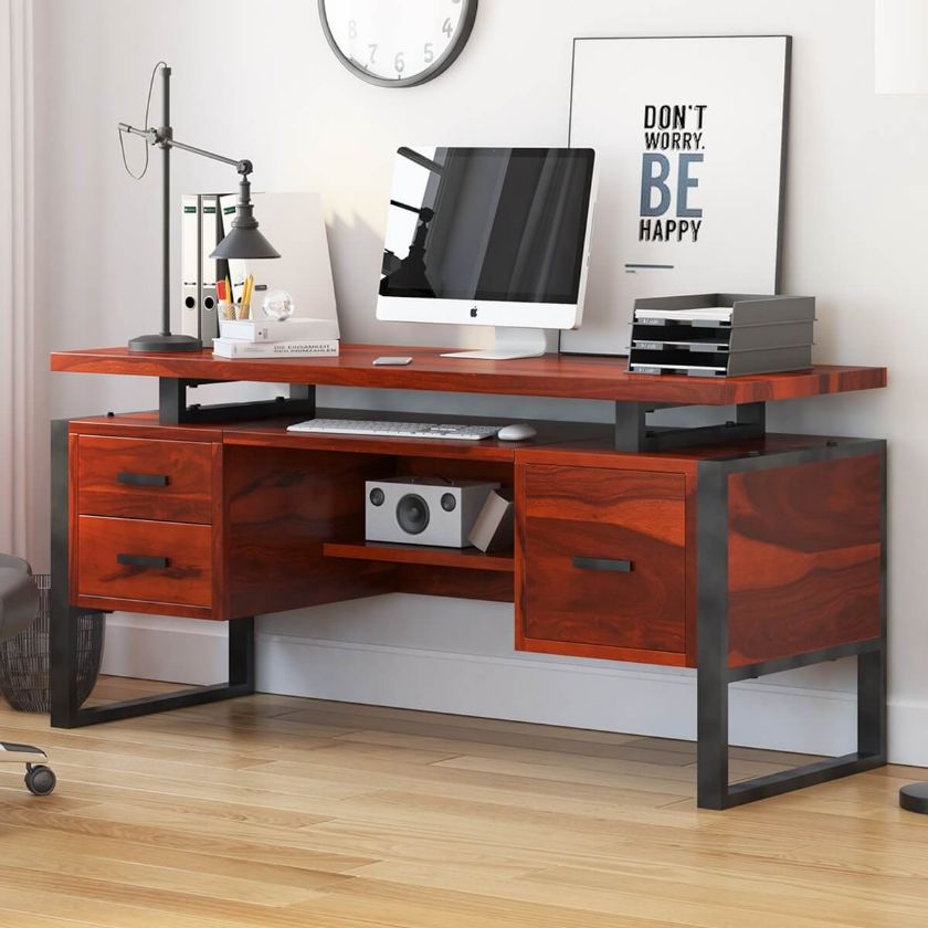 Picture of Hondah Solid Wood 64 Inch Modern Industrial Home Office Desk
