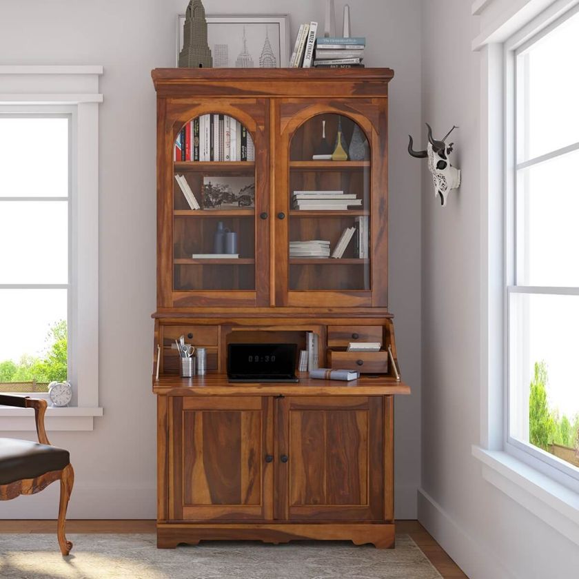 Picture of Canistota Tall Drop Front Home Office Secretary Desk With Hutch