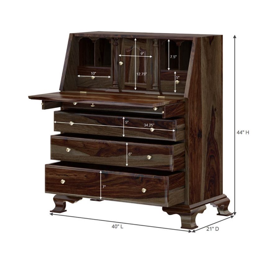 Jasper Solid Wood Secretary Desk Dimension Image