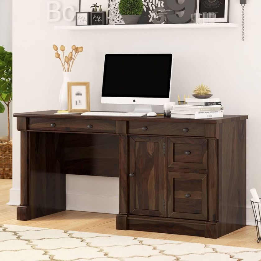 Picture of Perrinton Rustic Solid Wood Home Office Computer Desk w Drawers