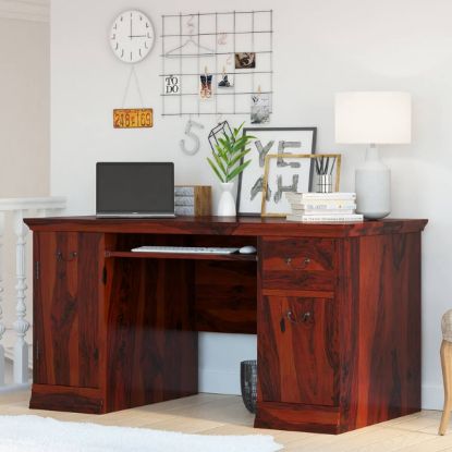 Picture of Brooten Rustic Solid Wood Home Office Computer Desk with Keyboard Tray