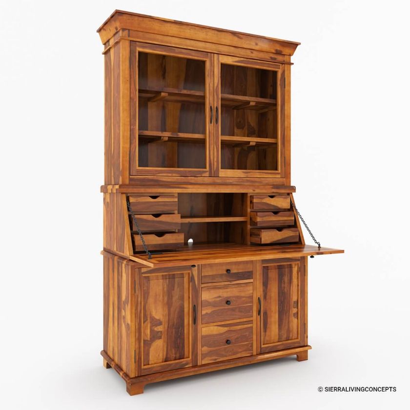 Weldona Rustic Solid Wood Drop Front Home Office Secretary Desk With Hutch