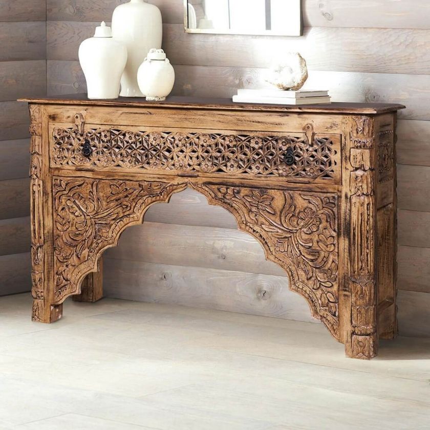 Picture of Haugen Reclaimed Wood Unique Traditional Console Table with storage