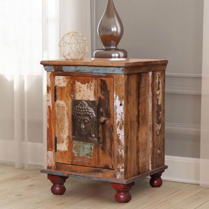 Picture of Boynton Handcrafted Buddha Brass Inlay Door Reclaimed Wood Nightstand