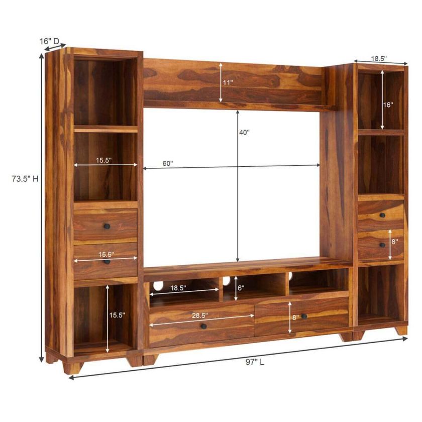 Traver Rosewood Wall Unit TV Console Entertainment Center Dimension Image