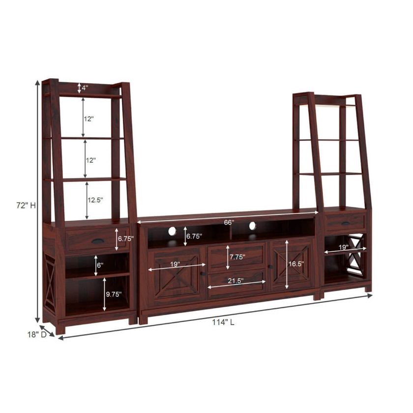 Calexico Rosewood 3 Piece TV Unit Entertainment Center Dimension Image
