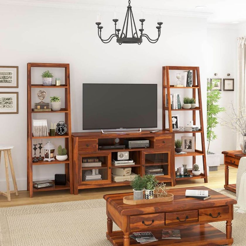 Picture of Hatfield Rosewood 3 Piece TV Stand Entertainment Center with Bookshelves