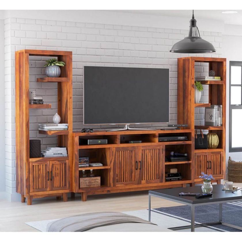 Picture of Fowlerton Solid Wood Entertainment Center with Bookshelves