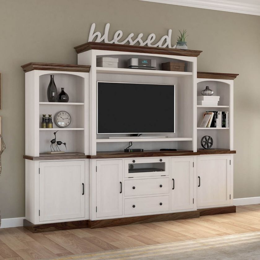 Picture of Morven Two Tone Solid Wood Entertainment Center with Bookshelves