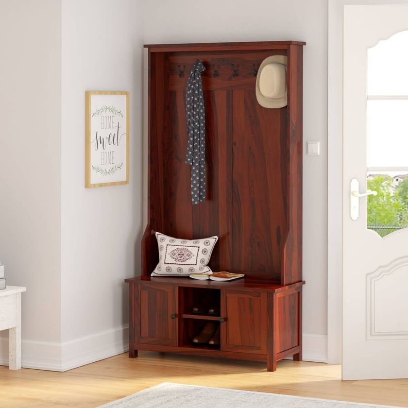 Picture of Moundsville Rustic Solid Wood Entryway Hall Tree with Shoe Storage