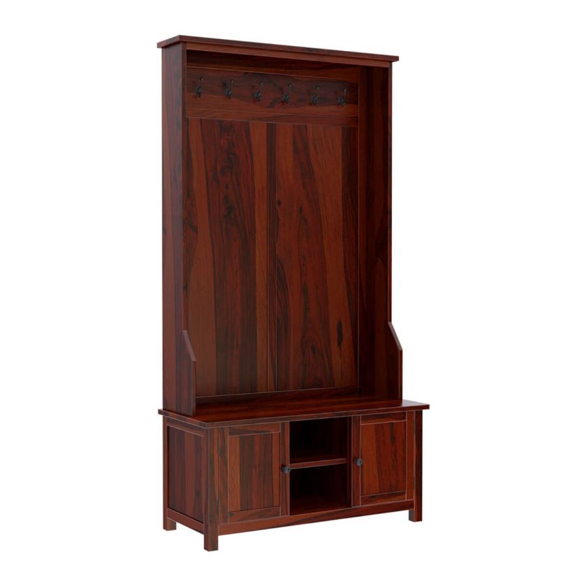 Moundsville Rustic Solid Wood Entryway Hall Tree with Bench & Shoe Storage Dimension Image