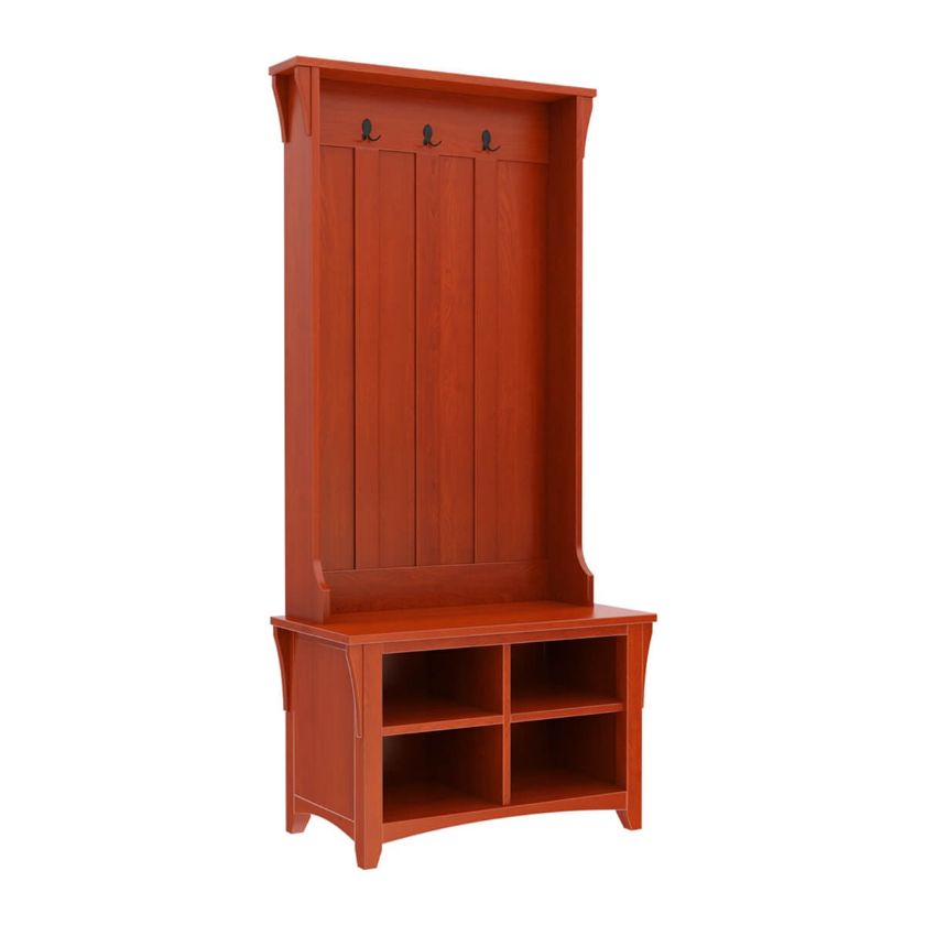 Wickliffe Solid Mahogany Wood 32 inch Entryway Hall Tree with Shoe Storage Dimension Image