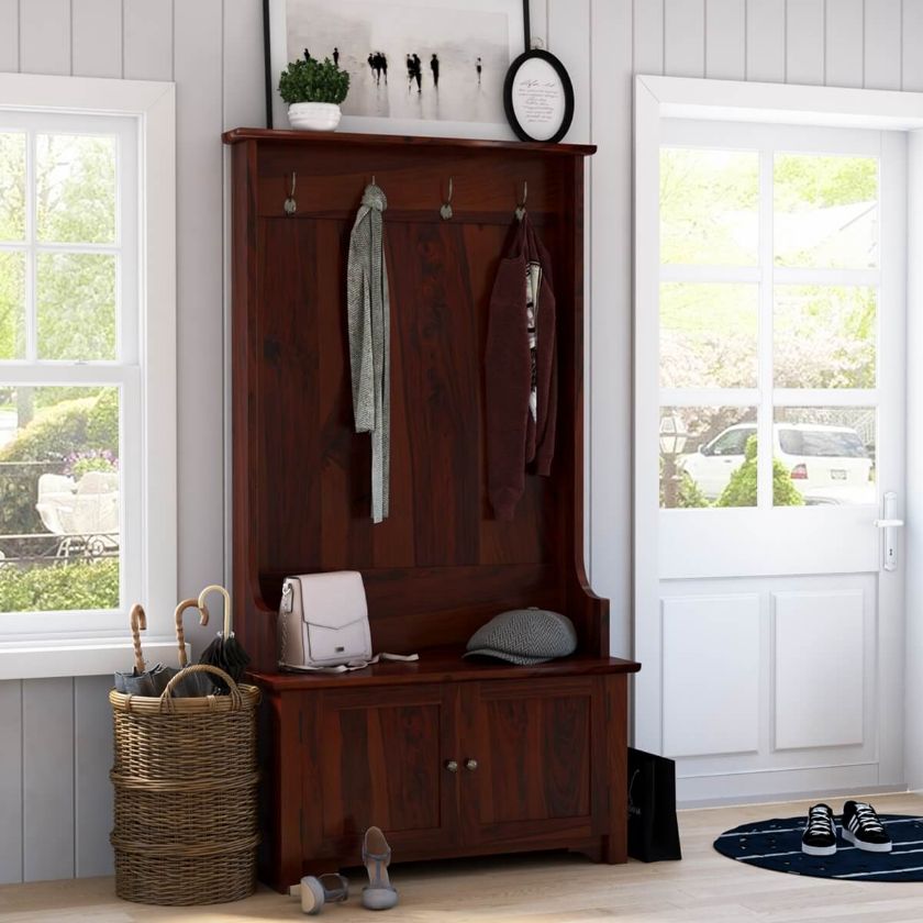 Picture of Ravenna Rustic Solid Wood Entryway Hall Tree with Storage