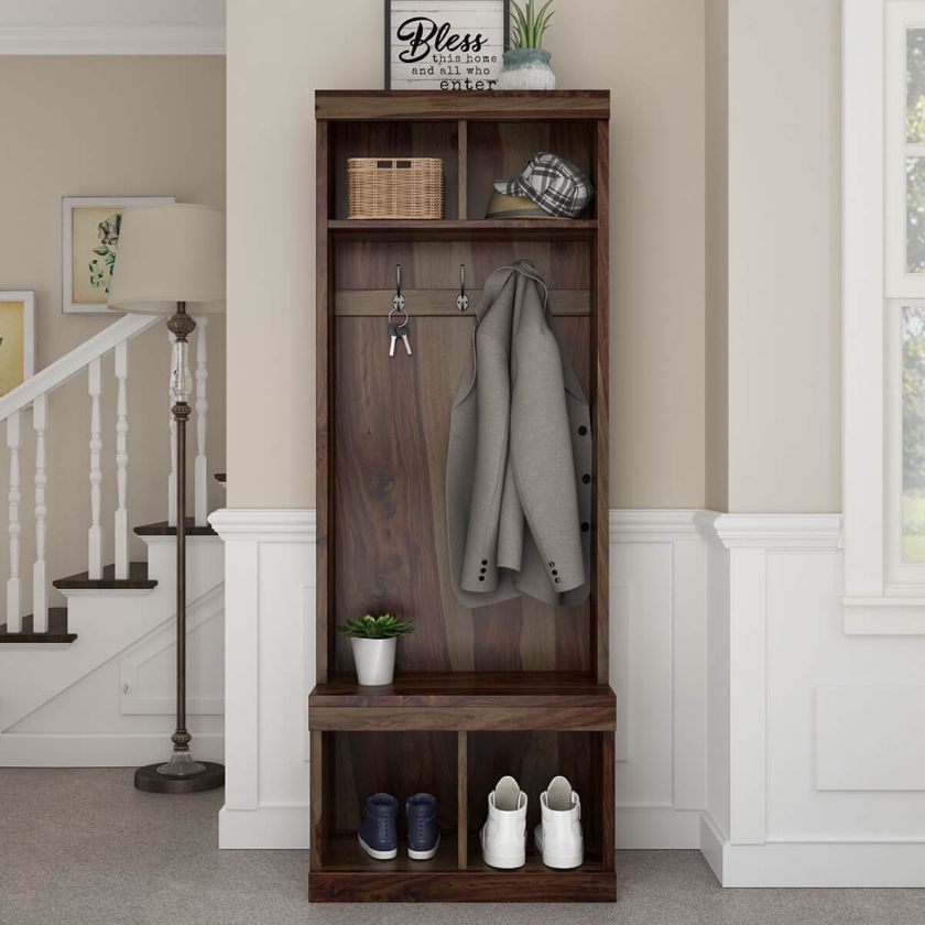 Picture of Coleridge Rustic Solid Wood Entryway Hall Tree With Shoe Storage