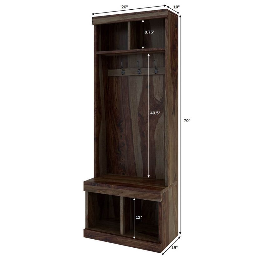 Coleridge Rustic Solid Wood Entryway Hall Tree with Shoe Storage & Coat Rack Dimension Image