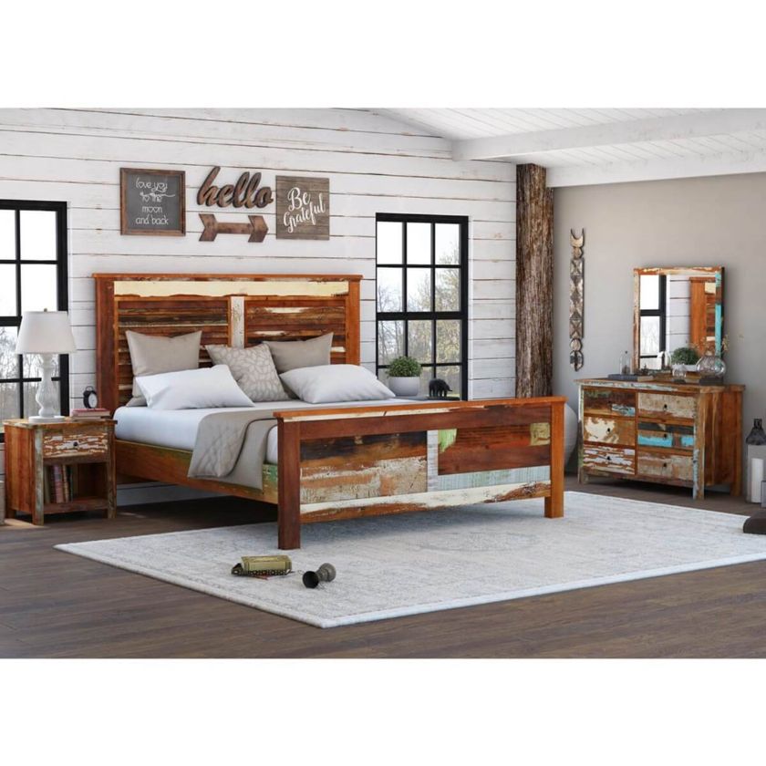Picture of Eunola Traditional Reclaimed Wood 4 Piece Bedroom Set