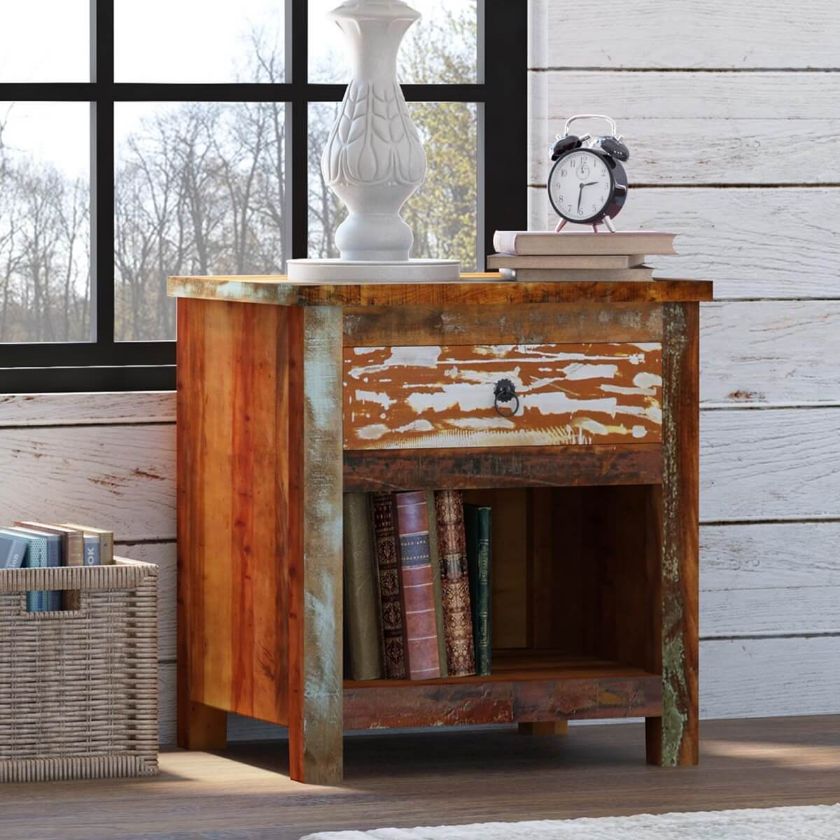Picture of Eunola Traditional Reclaimed Wood Nightstand with Open Shelf
