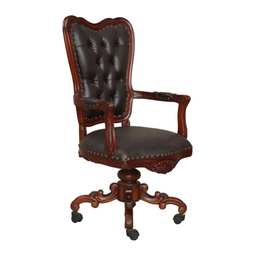 Picture of Harborside Mahogany Wood Leather Tufted Rolling Executive Office Chair