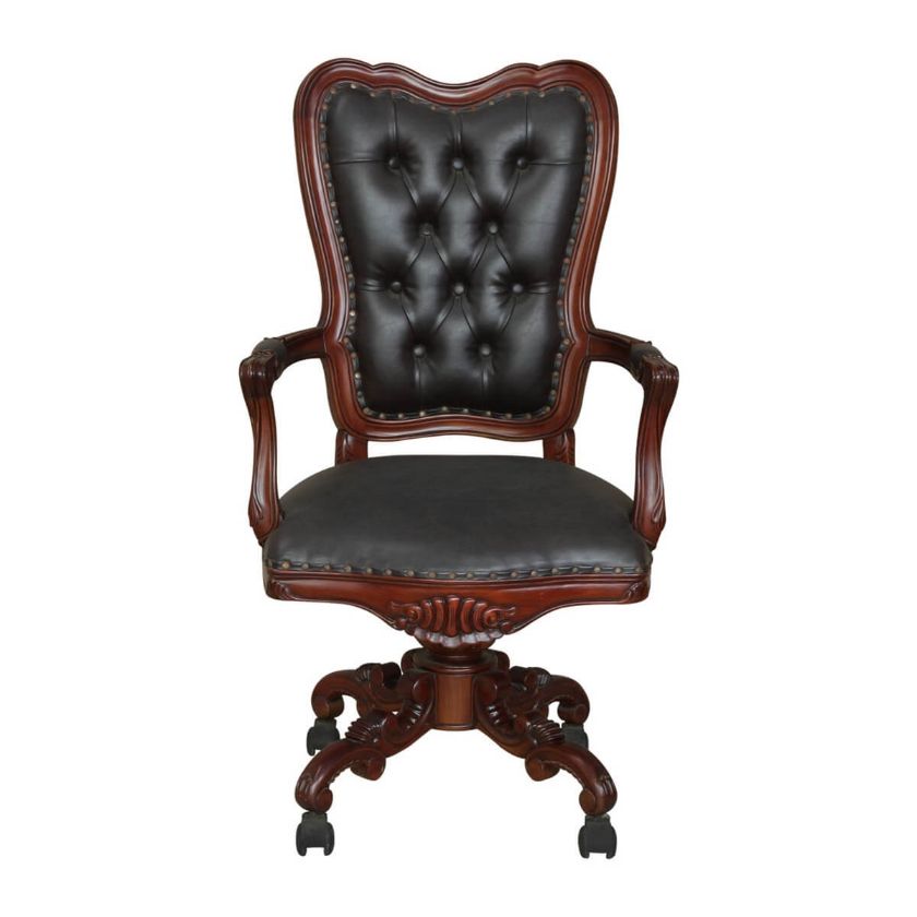 Harborside Mahogany Wood Leather Tufted Rolling Executive Office Chair Dimension Image