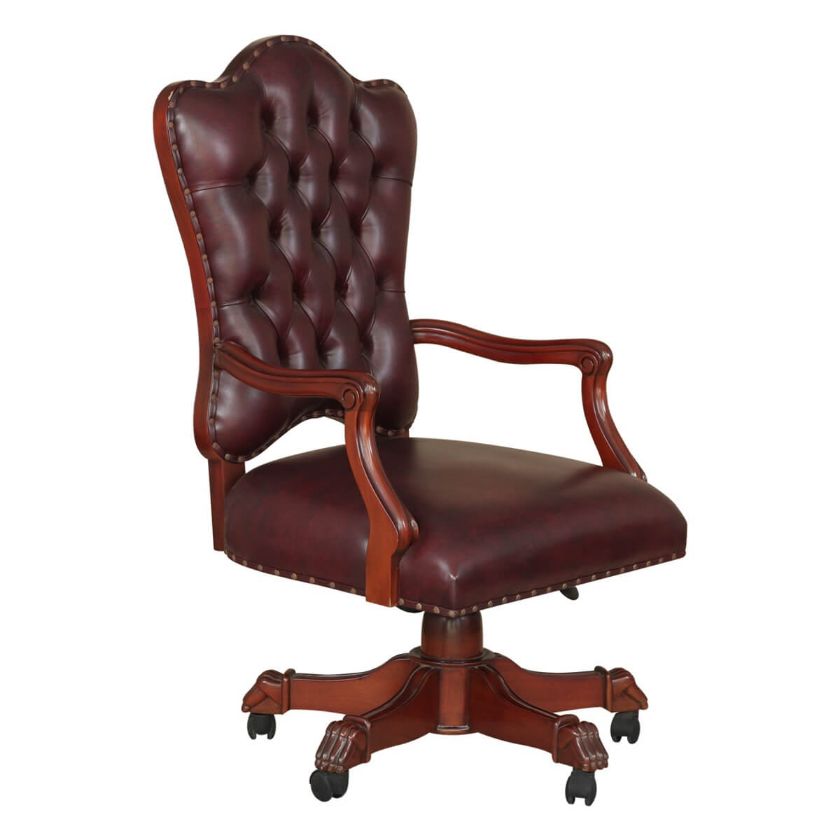 Picture of Vonda Mahogany Wood Leather Tufted Rolling Executive Office Chair