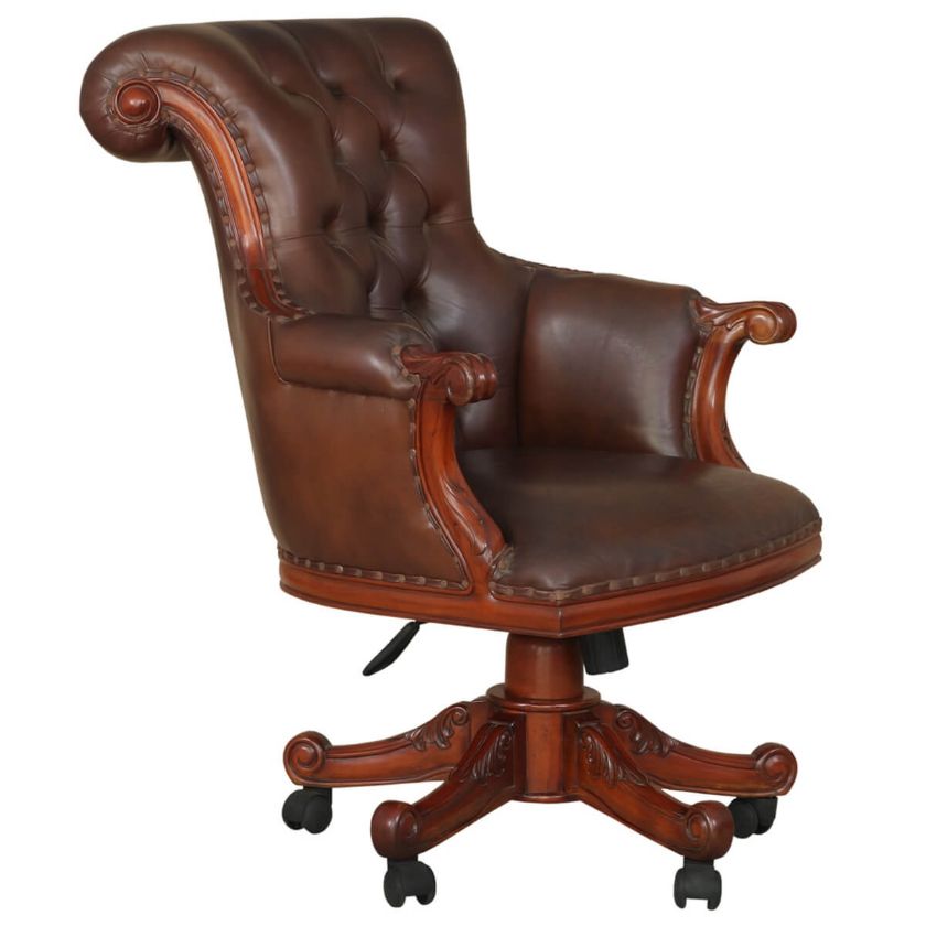 Picture of Flatiron Mahogany Wood Leather Tufted Rolling Executive Office Chair