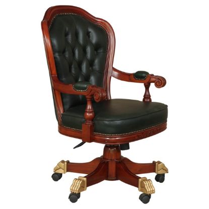 Picture of Sevan Mahogany Wood Leather Tufted Rolling Executive Office Chair
