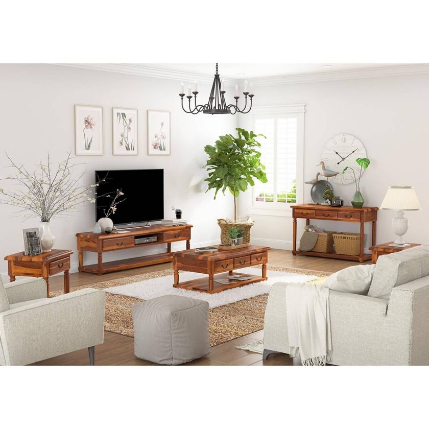 Picture of Isleton Rustic Solid Wood 5 Piece Living Room Set