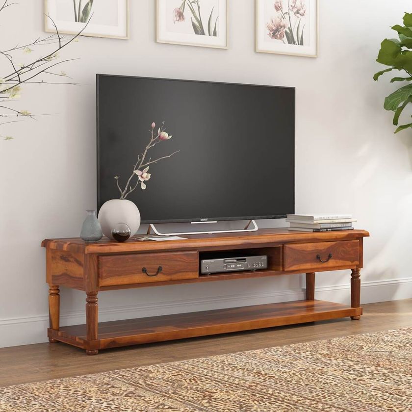 Picture of Isleton Rustic Solid Wood 2 Drawer Baluster TV Media Stand