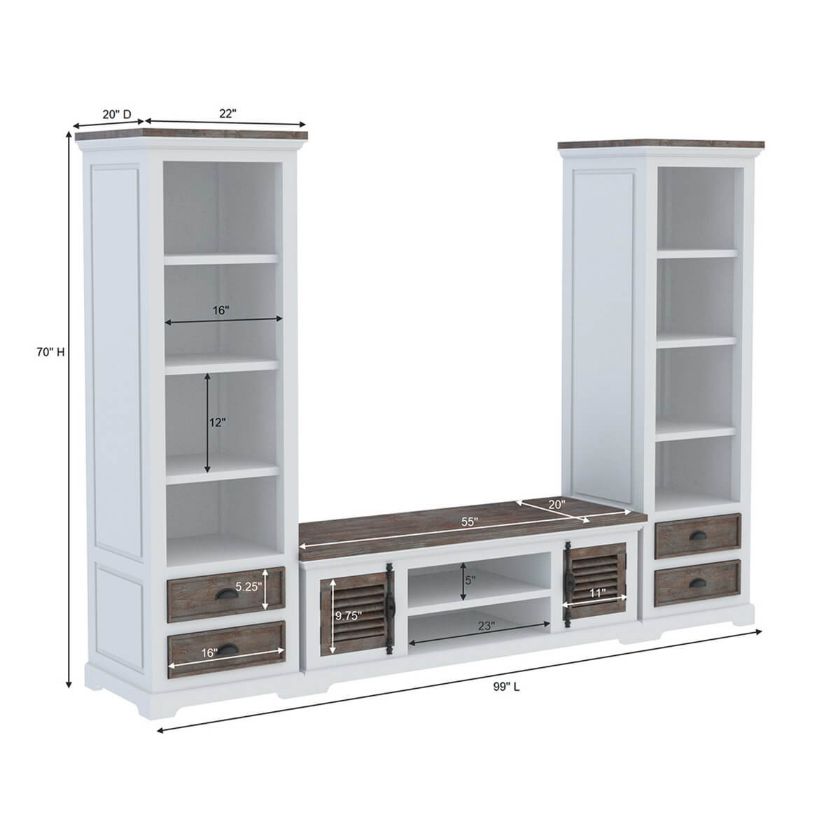 Danville Modern Teak and Solid Wood Entertainment Center Dimension Image