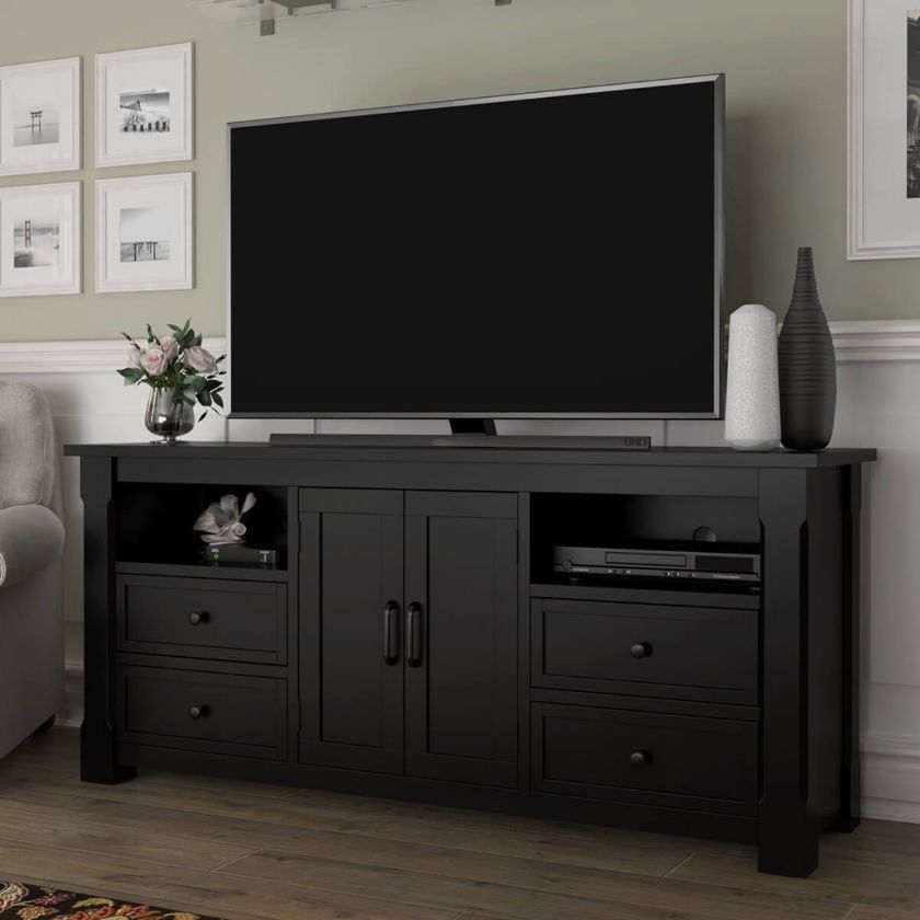 Picture of Brimson Contemporary Solid Wood Black TV Media Cabinet with Drawers
