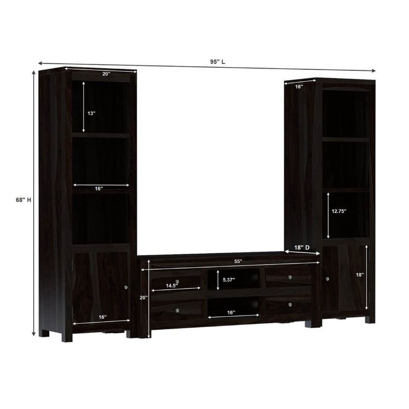 Glencoe Solid Wood Contemporary Entertainment Media Center Dimension Image