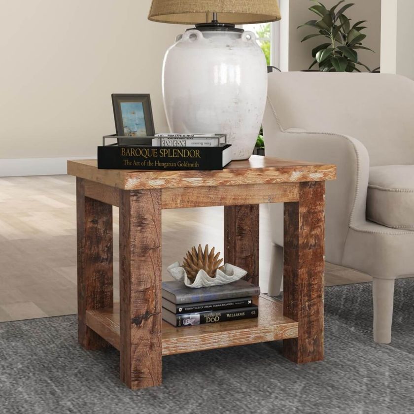 Picture of Britain Handcrafted Rustic Teak Wood 2 Tier End Table