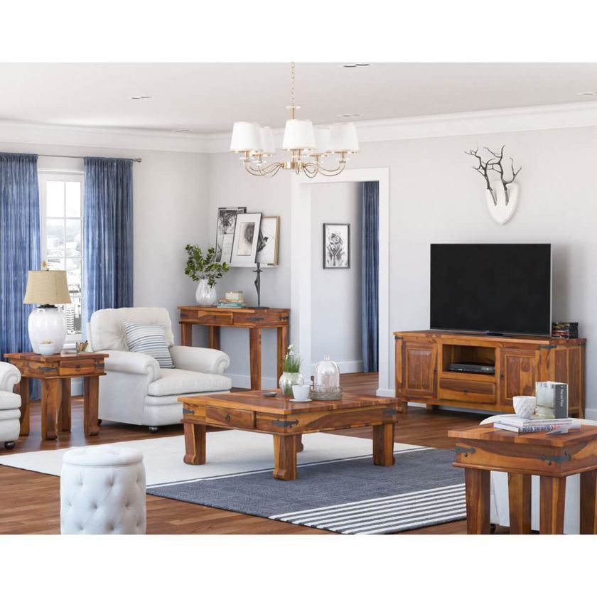 Picture of Terrarum Rustic Solid Wood 5 Piece Living Room Set