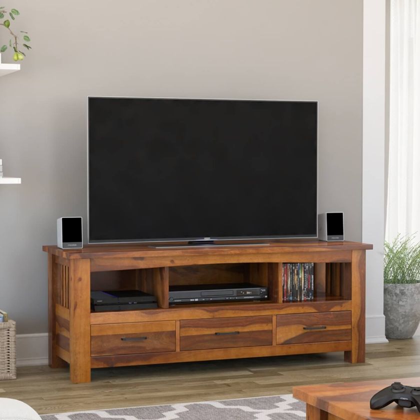 Picture of Jeddito Mission Rustic Solid Wood TV Stand Media Console With 3 Drawer