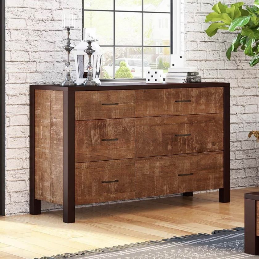 Picture of New Orleans Rustic Solid Mango Wood 6 Drawer Double Dresser