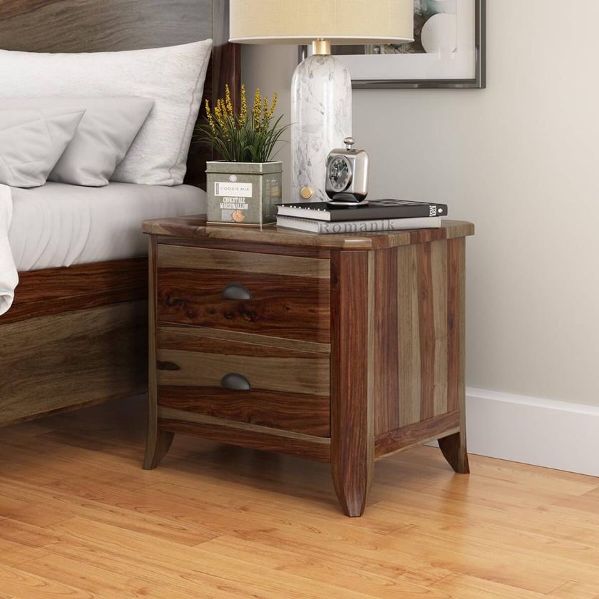 Picture of Thornton Rustic Solid Wood Nightstand With 2 Drawers