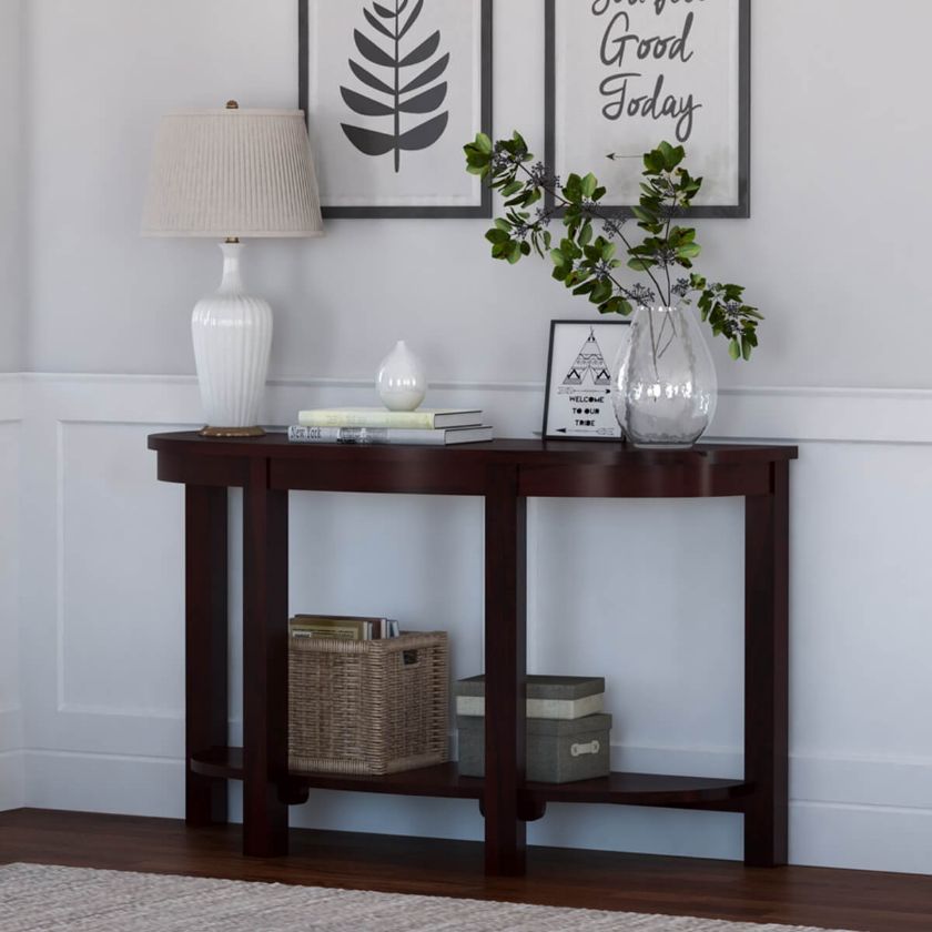 Picture of Murrieta Two-Tier Half-Moon Rustic Solid Wood Entryway Console Table