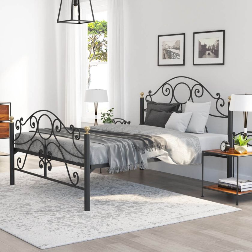 Picture of Nome Antique Black Wrought Iron Panel Bed Frame