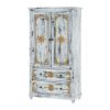 Picture of Tudor Brass Inlay Distressed Solid Mango Wood White Clothing Armoire