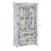 Picture of Tudor Brass Inlay Distressed Solid Mango Wood White Clothing Armoire