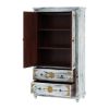 Picture of Tudor Brass Inlay Distressed Solid Mango Wood White Clothing Armoire