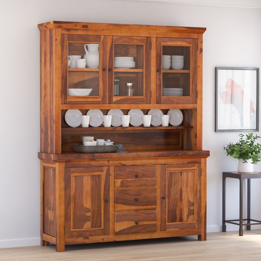 Picture of Naperville Rustic Solid Wood Glass Door Dining Room Kitchen Hutch